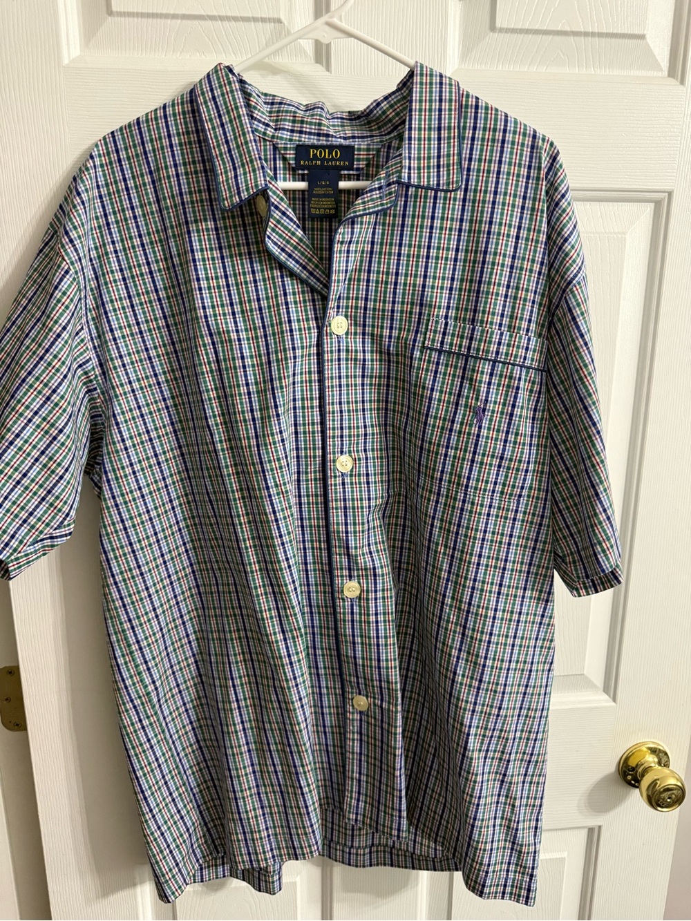 Polo by Ralph Lauren Blue and Green Plaid Short Sleeve Button-Up Shirt large